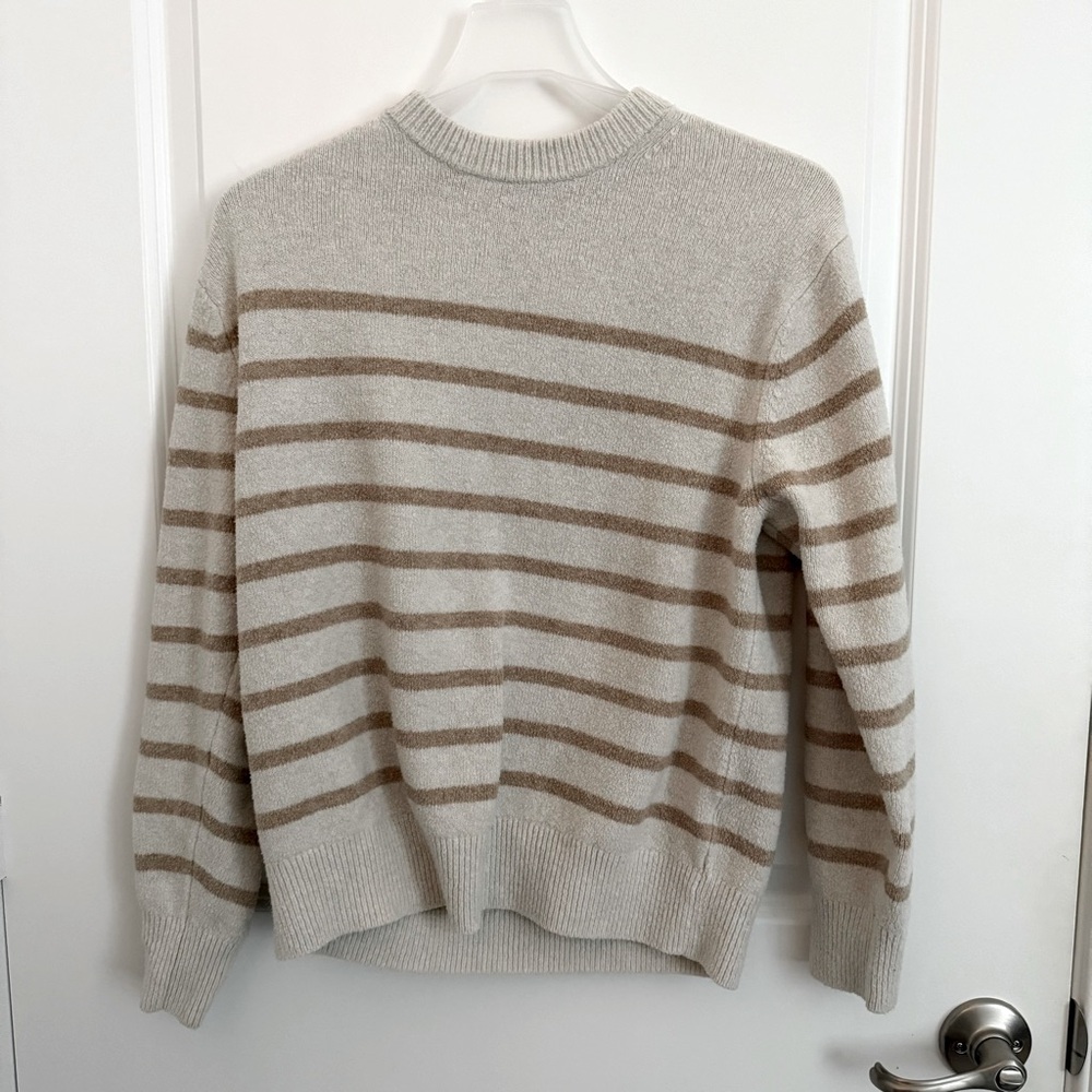 Uniqlo Tan and Cream Crewneck Sweater with Stripes